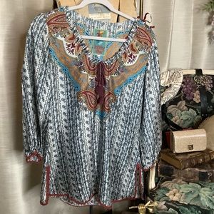 JOHNNY WAS Silk Paisley and Floral Blouse